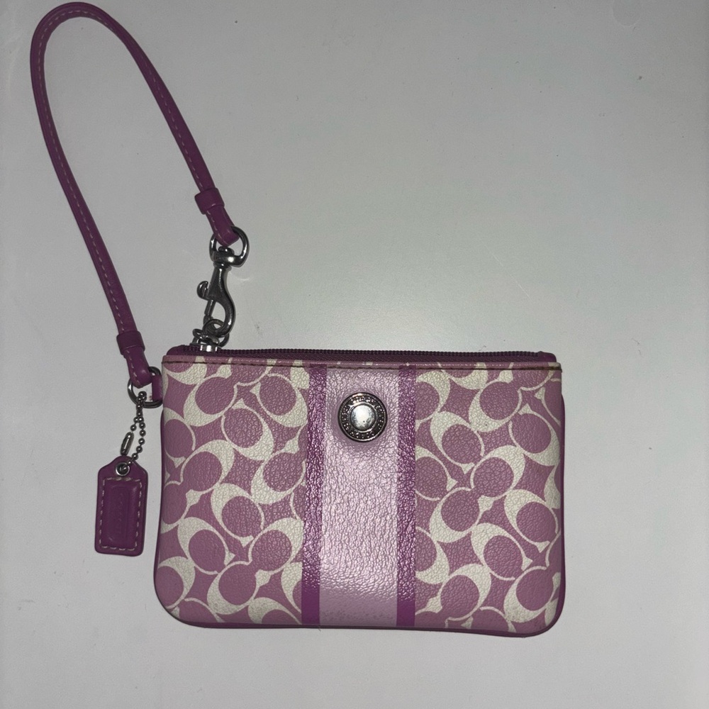 Coach RARE Signature Canvas and Leather Wristlet in purple and pink